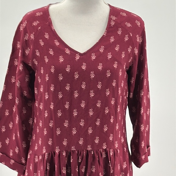 Garnet Hill Bohemian Pocket Dress in Burgundy - Size 4 - Picture 2 of 7